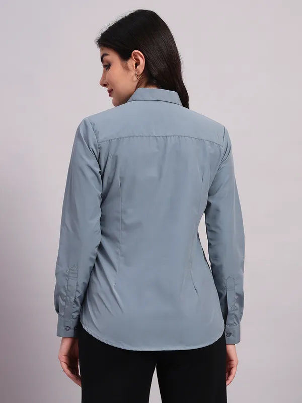 Steel_Blue_Regular_Fit_Solid_Spread_Collar_Full_Sleeve_Rich_Cotton_Shirt_For_Women