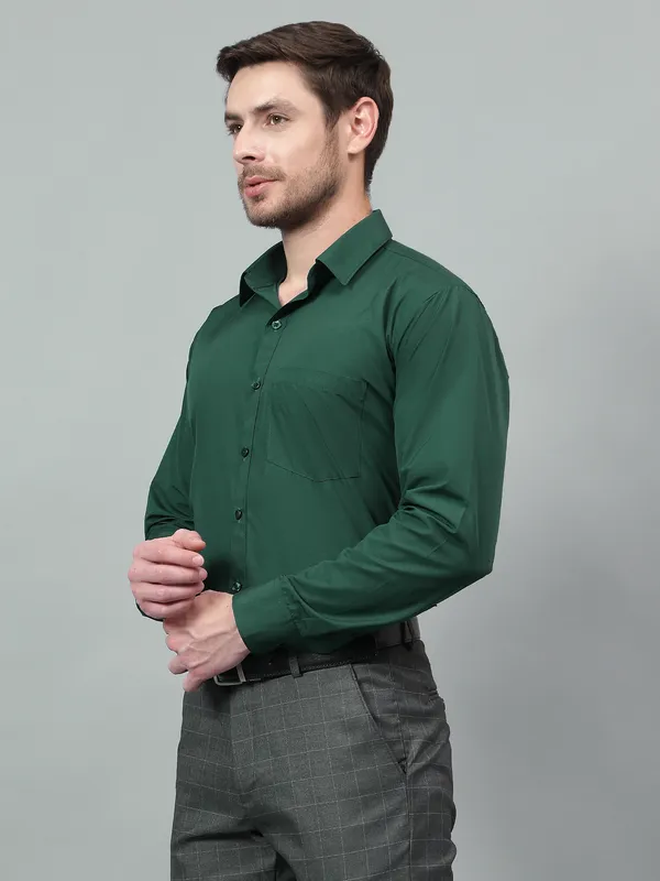 Green_Slim_Fit_Solid_Spread_Collar_Full_Sleeve_Rich_Cotton_Formal_Shirt_For_Men