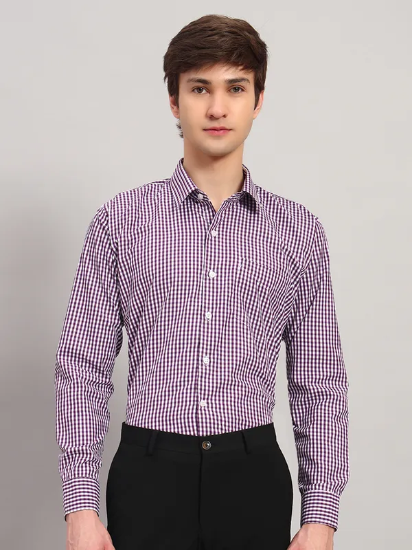 White_And_Purple_Slim_Fit_Checked_Spread_Collar_Full_Sleeve_Cotton_Formal_Shirt_For_Men