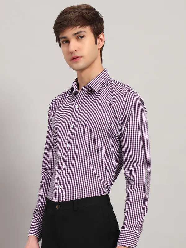 White_And_Purple_Slim_Fit_Checked_Spread_Collar_Full_Sleeve_Cotton_Formal_Shirt_For_Men