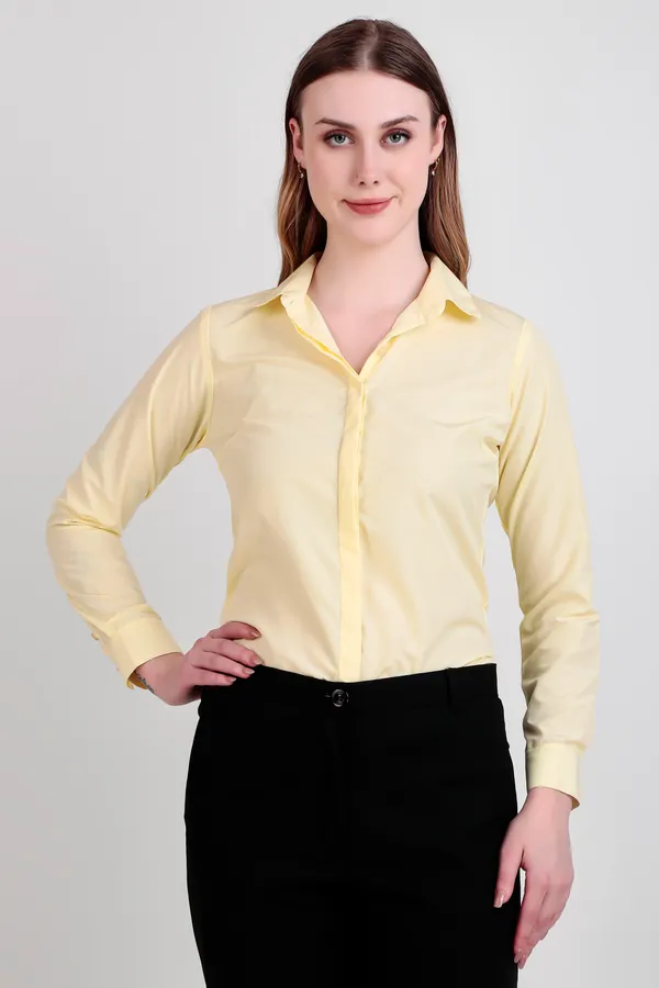 Lemon_Regular_Fit_Solid_Spread_Collar_Full_Sleeve_Rich_Cotton_Shirt_For_Women