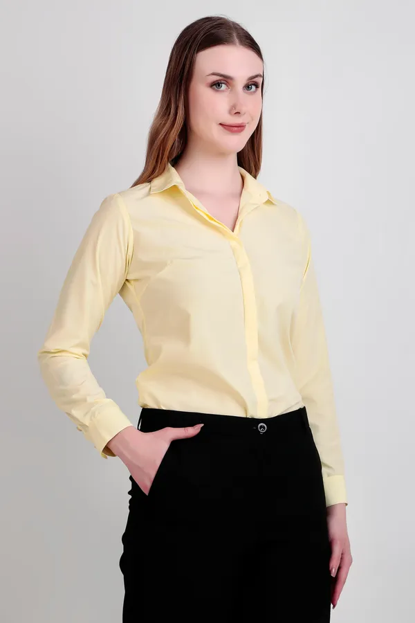 Lemon_Regular_Fit_Solid_Spread_Collar_Full_Sleeve_Rich_Cotton_Shirt_For_Women