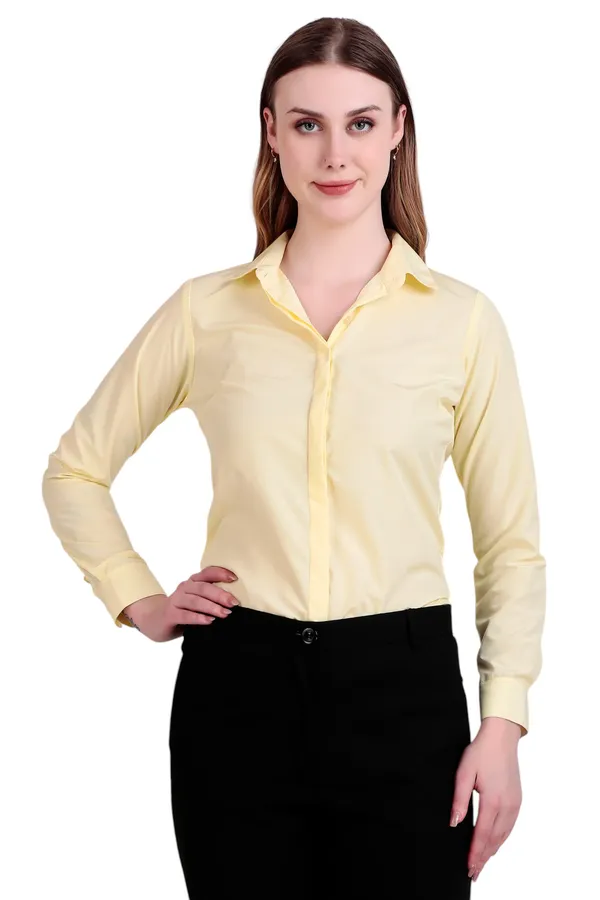 Lemon_Regular_Fit_Solid_Spread_Collar_Full_Sleeve_Rich_Cotton_Shirt_For_Women