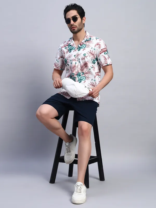 Rust_And_White_Floral_Printed_Casual_Shirt_For_Men