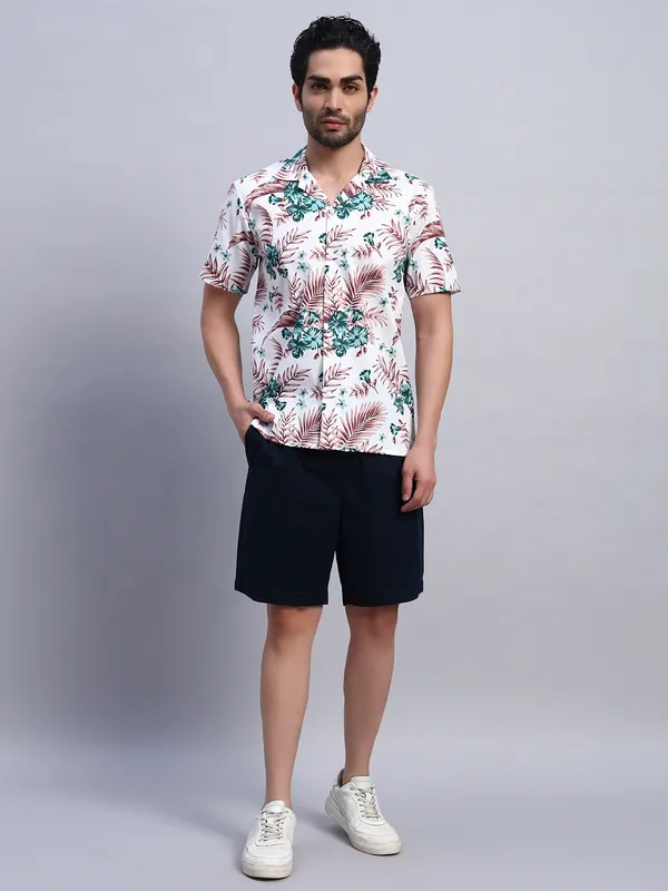 Rust_And_White_Floral_Printed_Casual_Shirt_For_Men