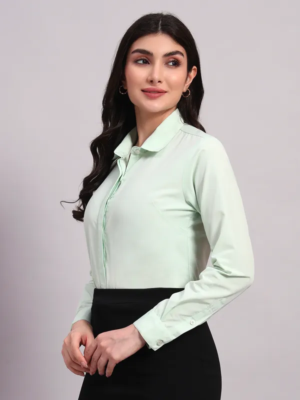 Light_Green_Regular_Fit_Solid_Spread_Collar_Full_Sleeve_Rich_Cotton_Shirt_For_Women
