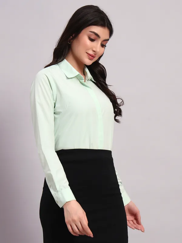 Light_Green_Regular_Fit_Solid_Spread_Collar_Full_Sleeve_Rich_Cotton_Shirt_For_Women