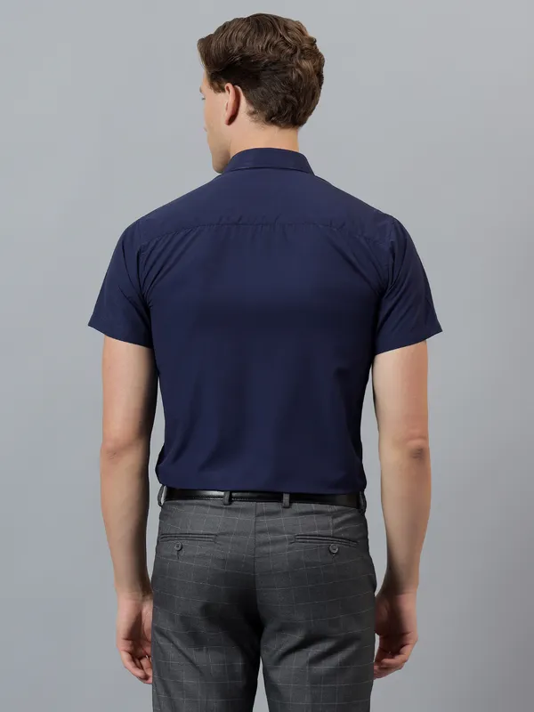 Navy_Blue_Slim_Fit_Solid_Spread_Collar_Half_Sleeve_Formal_Shirt_For_Men