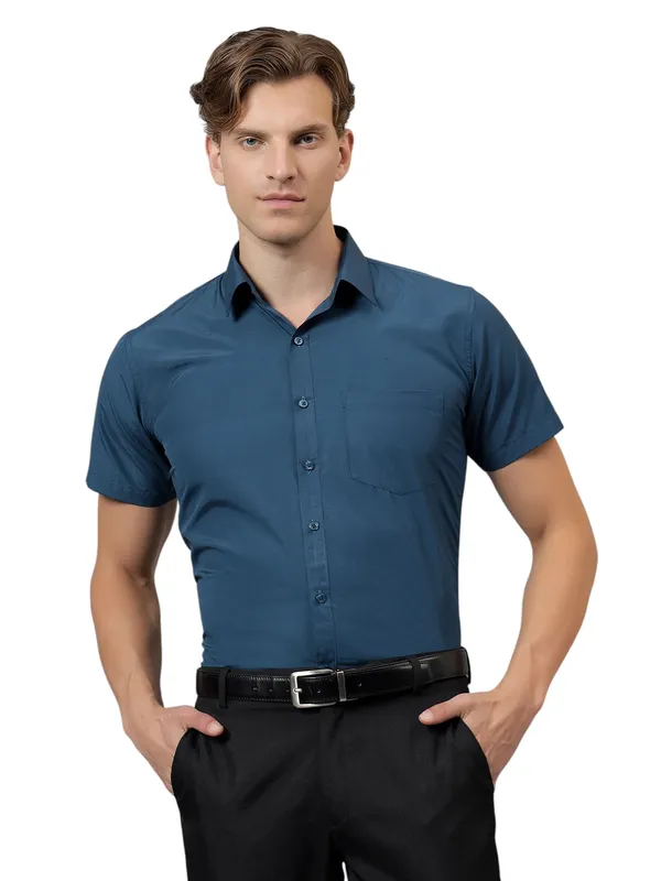 Peacock_Blue_Slim_Fit_Solid_Spread_Collar_Half_Sleeve_Formal_Shirt_For_Men
