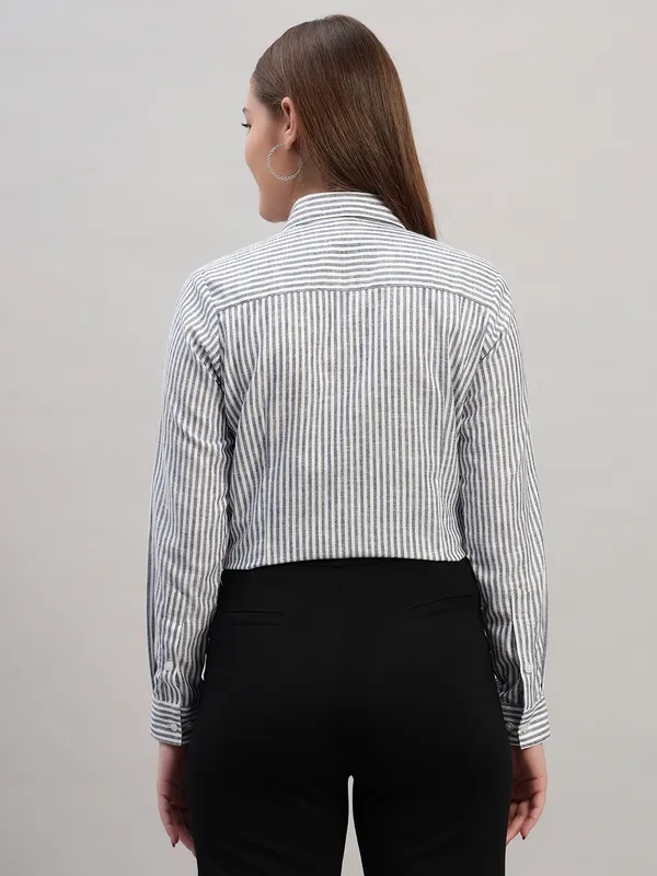Blue_And_White_Regular_Fit_Solid_Spread_Collar_Full_Sleeve_Stripe_Cotton_Formal_Shirt_For_Women