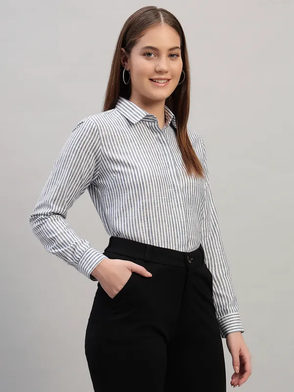 Blue_And_White_Regular_Fit_Solid_Spread_Collar_Full_Sleeve_Stripe_Cotton_Formal_Shirt_For_Women