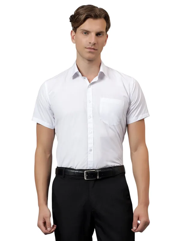 White_Slim_Fit_Solid_Spread_Collar_Half_Sleeve_Formal_Shirt_For_Men