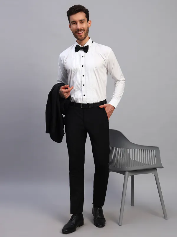 White_Slim_Fit_Pintucked_Spread_Collar_Long_Sleeves_Party_Tuxedo_Shirt_For_Men