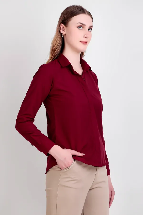 Maroon_Regular_Fit_Solid_Spread_Collar_Full_Sleeve_Rich_Cotton_Shirt_For_Women