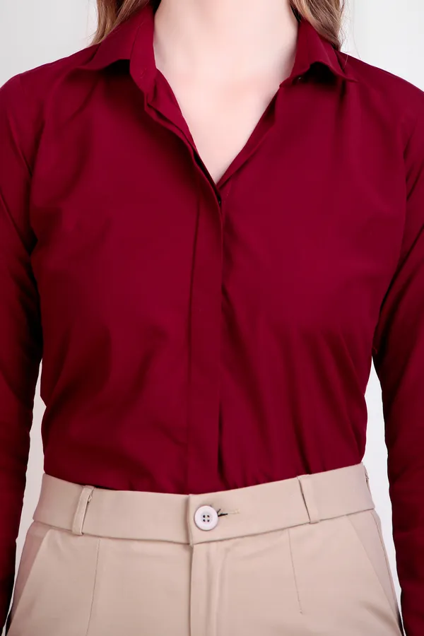 Maroon_Regular_Fit_Solid_Spread_Collar_Full_Sleeve_Rich_Cotton_Shirt_For_Women