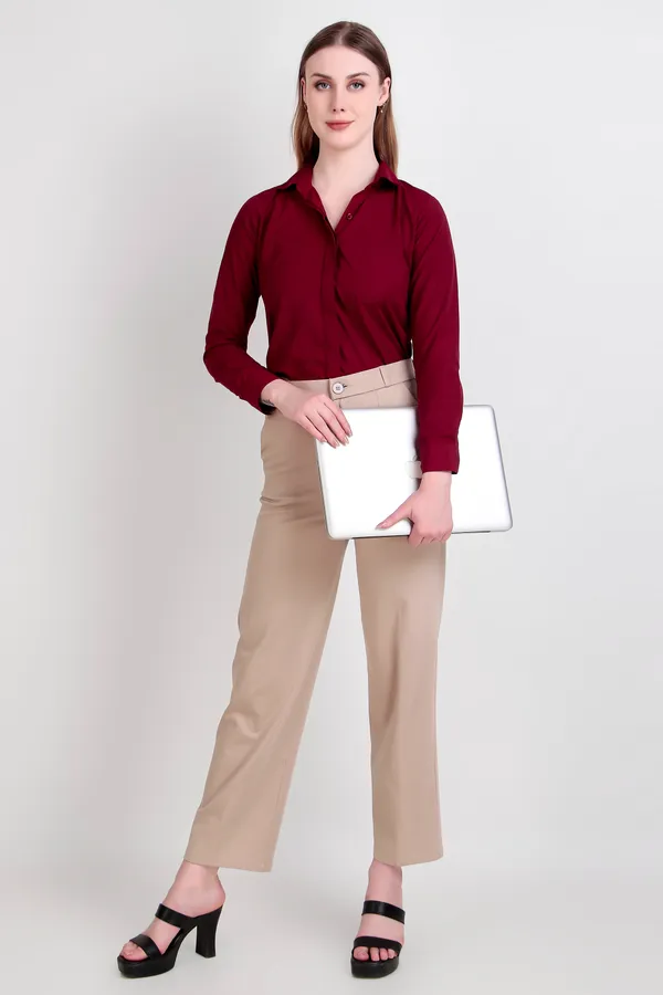 Maroon_Regular_Fit_Solid_Spread_Collar_Full_Sleeve_Rich_Cotton_Shirt_For_Women