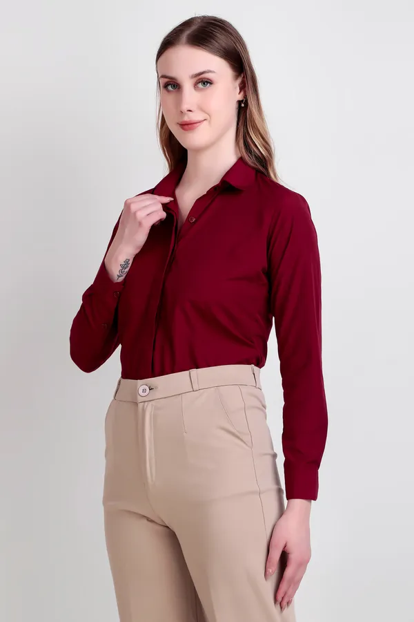 Maroon_Regular_Fit_Solid_Spread_Collar_Full_Sleeve_Rich_Cotton_Shirt_For_Women