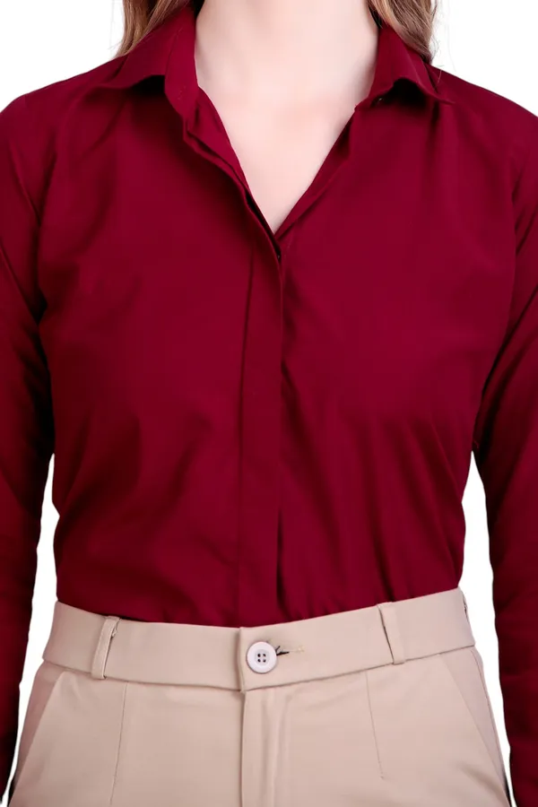 Maroon_Regular_Fit_Solid_Spread_Collar_Full_Sleeve_Rich_Cotton_Shirt_For_Women