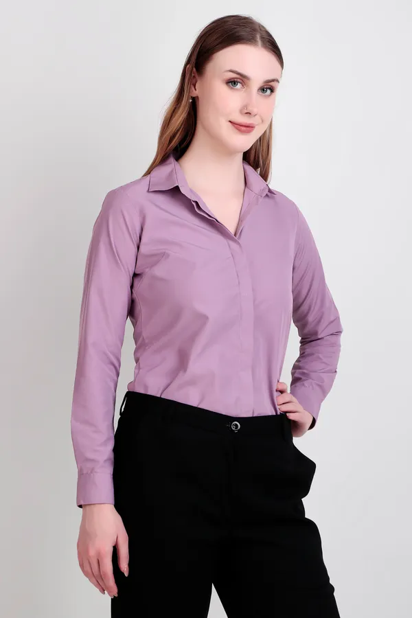 Lovender_Regular_Fit_Solid_Spread_Collar_Full_Sleeve_Rich_Cotton_Shirt_For_Women