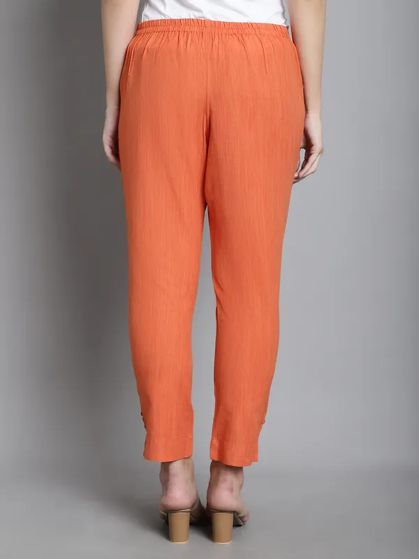 Orange_Solid_Sustainable_Cotton_Ankel_Length_Maternity_Trouser_For_Women