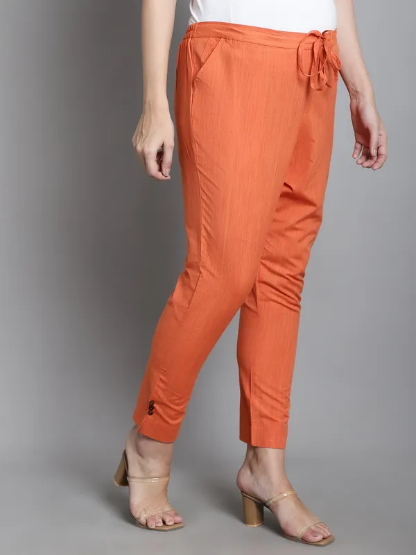 Orange_Solid_Sustainable_Cotton_Ankel_Length_Maternity_Trouser_For_Women