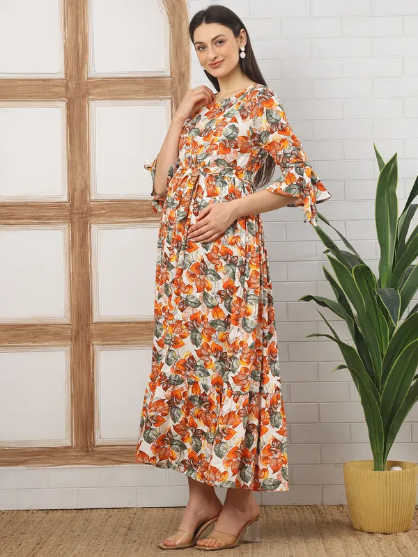 Moms_Maternity_Women's_Floral_Print_Rayon_Orange_Maternity_Maxi_Dress