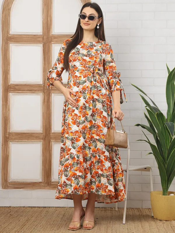 Moms_Maternity_Women's_Floral_Print_Rayon_Orange_Maternity_Maxi_Dress