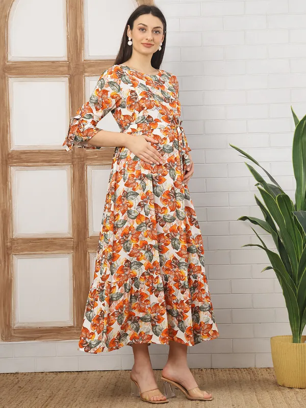 Moms_Maternity_Women's_Floral_Print_Rayon_Orange_Maternity_Maxi_Dress