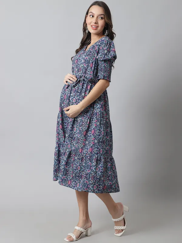 Maternity_Crepe_Floral_Midi_Dress_For_Women
