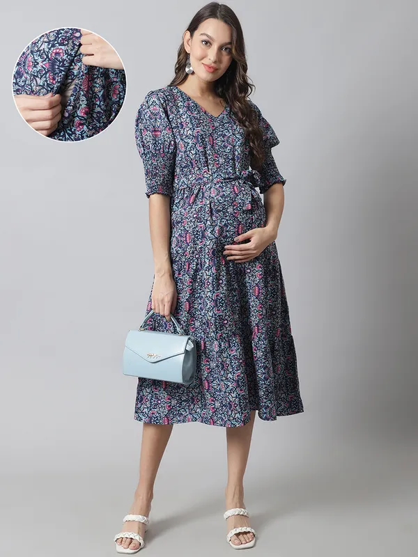 Maternity_Crepe_Floral_Midi_Dress_For_Women