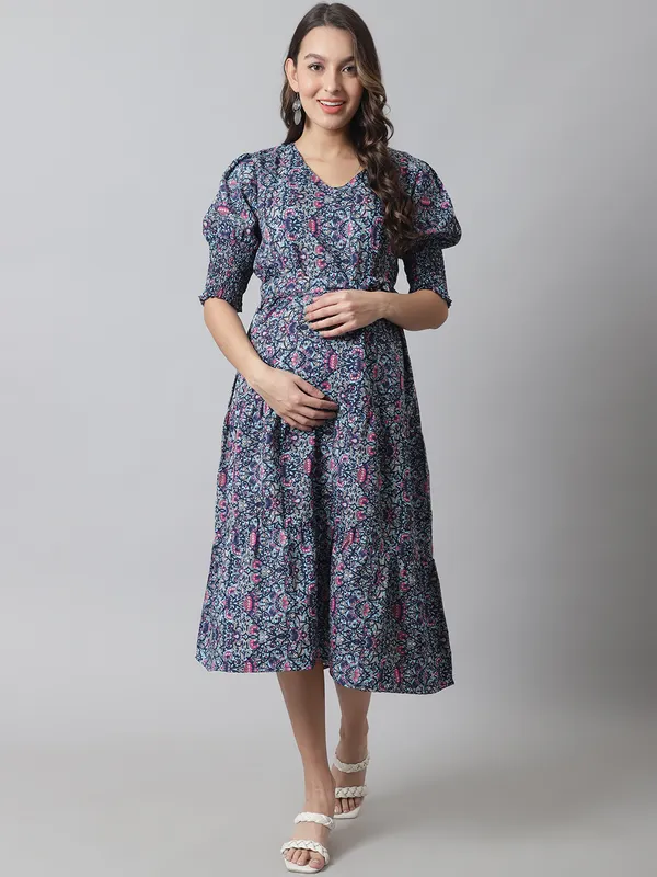 Maternity_Crepe_Floral_Midi_Dress_For_Women