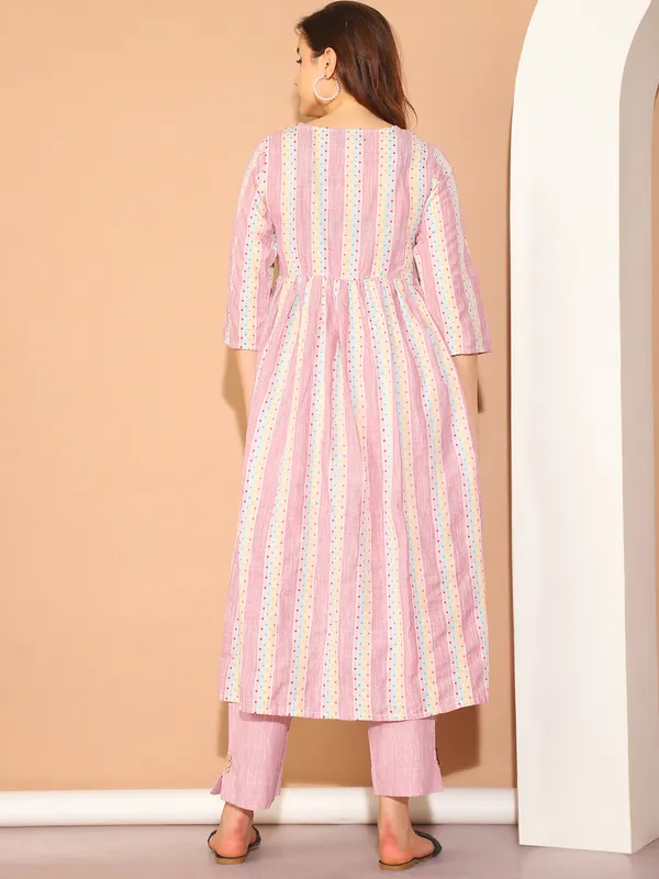 Moms_Maternity_Women's_Ikkat_Print_Khadi_Cotton_Pink_Maternity_Anarkali_Midi_Kurta_Dress