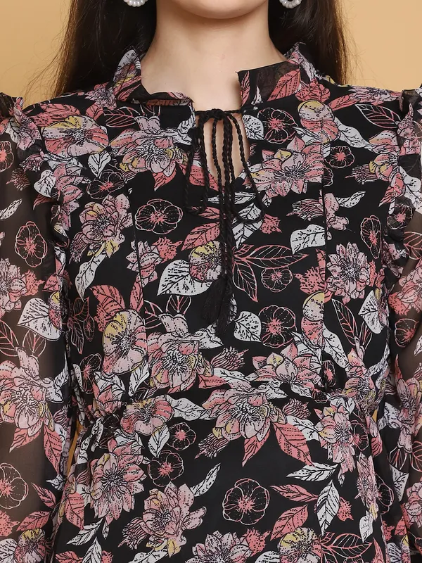 Black_Floral_Printed_Georgette_Maternity_Midi_Dress_For_Women