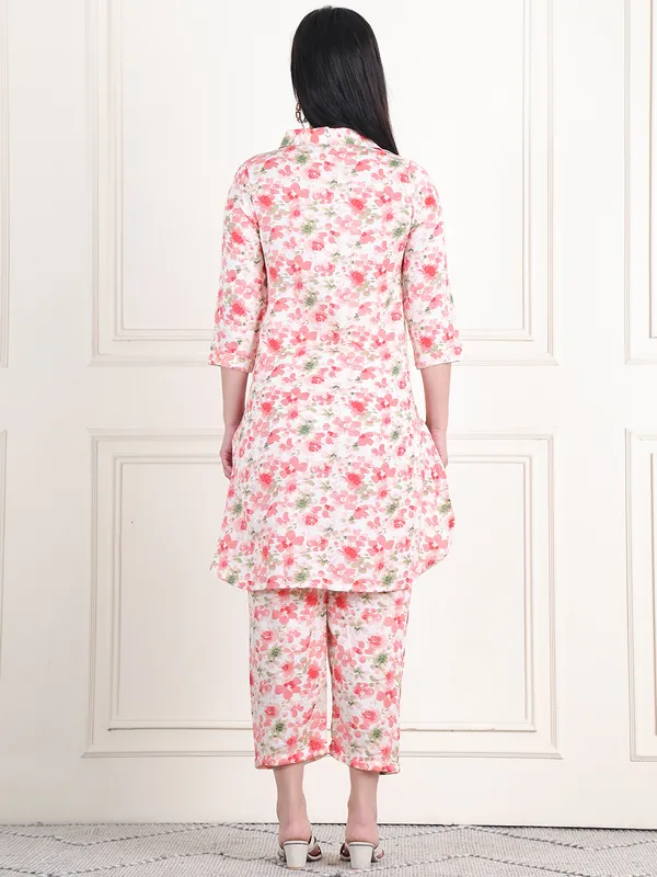 Floral_Print_Cotton_Slub_Shirt_Collar_Pathani_Kurta_With_Trouser_Maternity_Sets_Dress_For_Women
