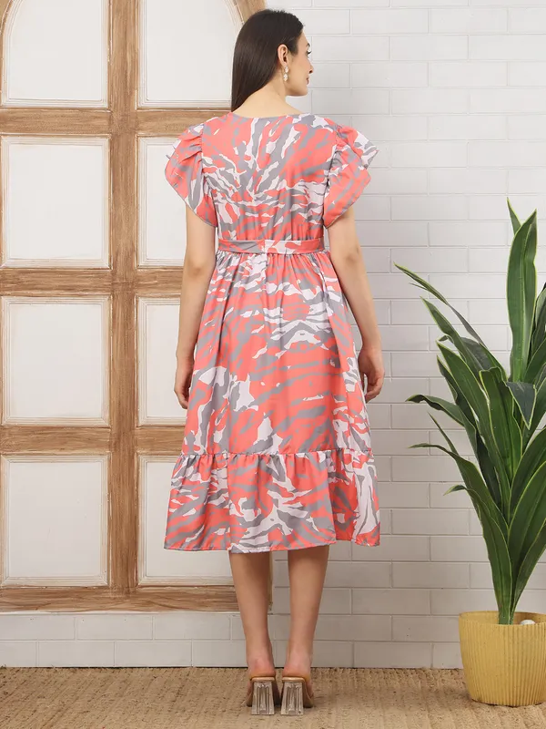 Moms_Maternity_Women's_Abstract_Print_Crepe_Pink_Color_V_Neck_Midi_Dress