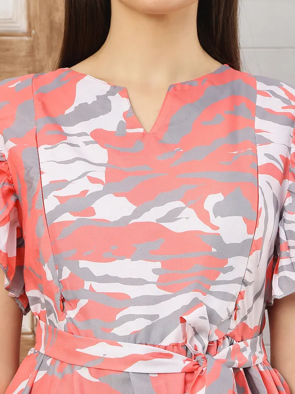 Moms_Maternity_Women's_Abstract_Print_Crepe_Pink_Color_V_Neck_Midi_Dress