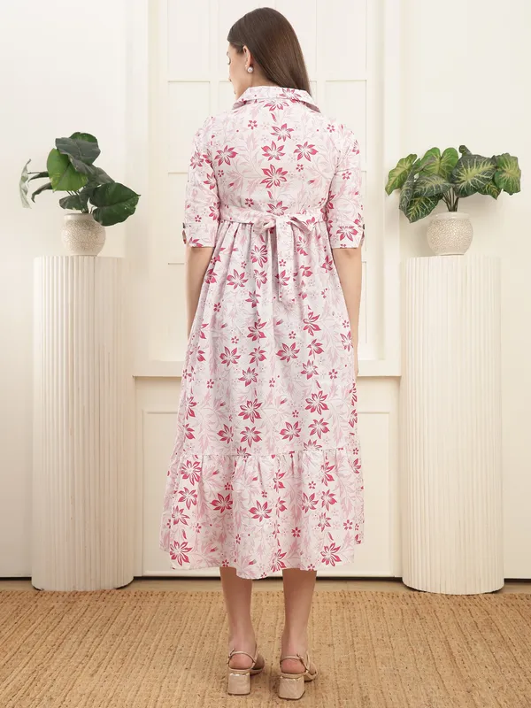 Cotton_Floral_Printed_Maternity_Maxi_Dress_|_Shirt_Collar_Neck_With_3/4_Sleeves_With_Feeding-Friendly_Design|_Everyday_Pregnancy_Wear_For_Women