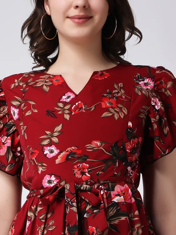 Moms_Maternity_Women's_Floral_Print_Red_Midi_Dress
