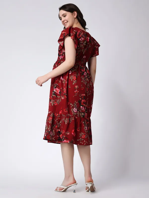 Moms_Maternity_Women's_Floral_Print_Red_Midi_Dress