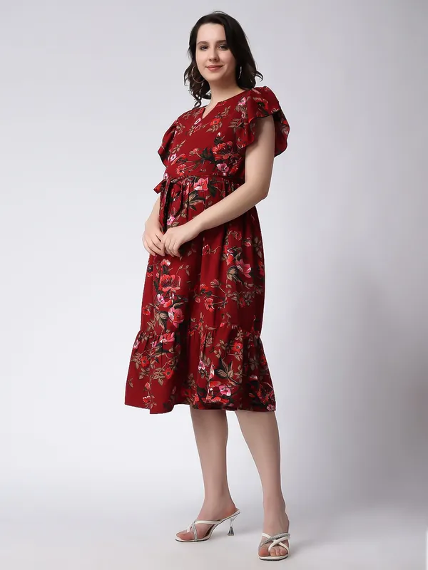 Moms_Maternity_Women's_Floral_Print_Red_Midi_Dress