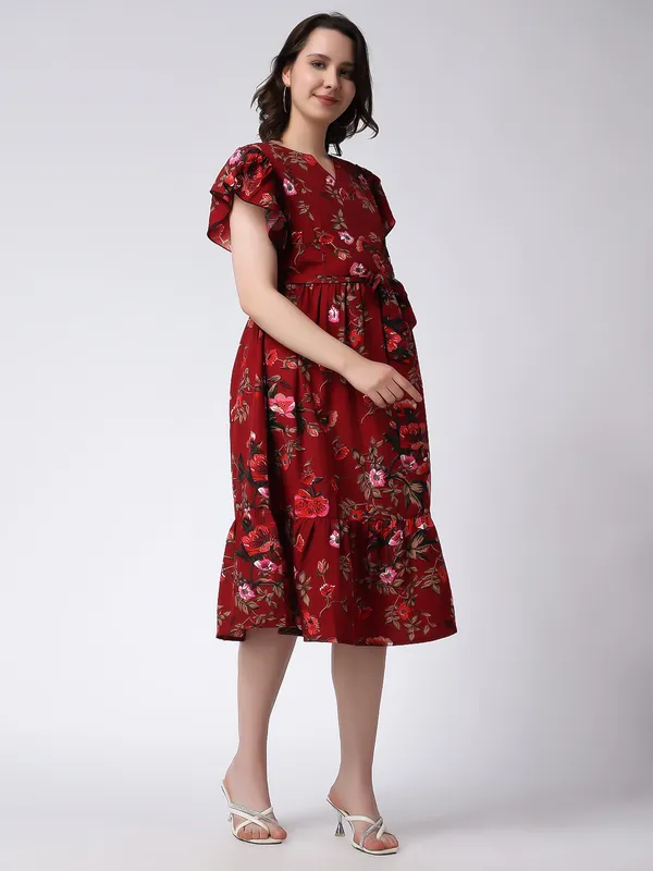 Moms_Maternity_Women's_Floral_Print_Red_Midi_Dress