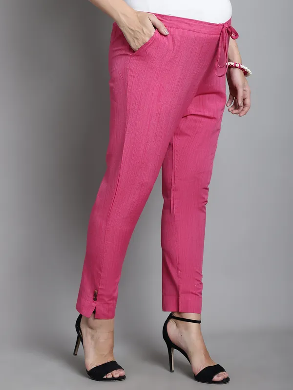 Pink_Solid_Sustainable_Cotton_Ankel_Length_Maternity_Trouser_For_Women