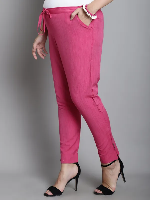 Pink_Solid_Sustainable_Cotton_Ankel_Length_Maternity_Trouser_For_Women