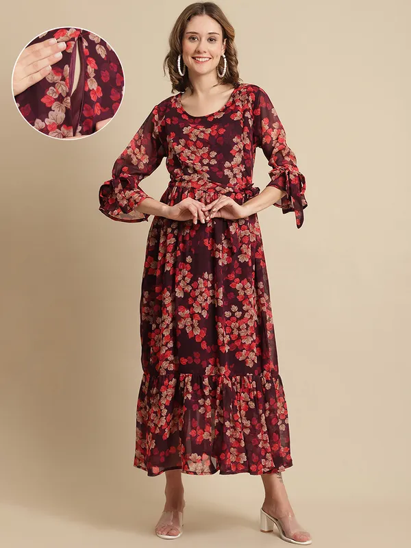 Maroon_Maternity_Georgette_Floral_Print_Maxi_Dress_For_Women