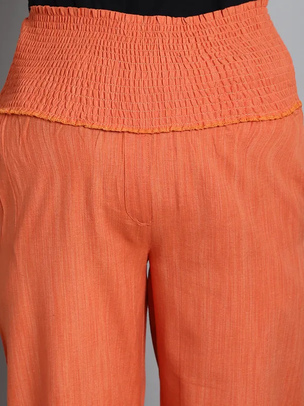 Orange_Solid_Orange_Sustainable_Cotton_Ankel_Length_High_Rise_Maternity_Trouser_For_Women