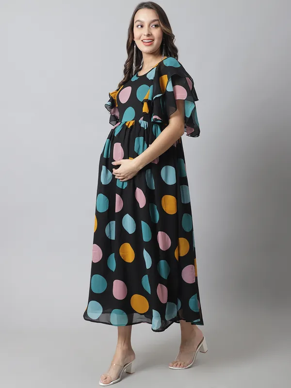Maternity_Georgette_Polka_Print_Maxi_Dress_For_Women