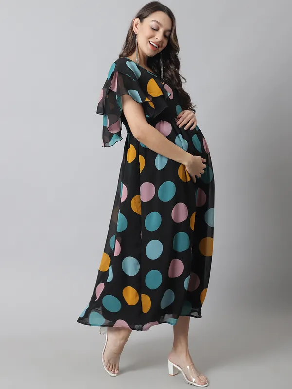 Maternity_Georgette_Polka_Print_Maxi_Dress_For_Women