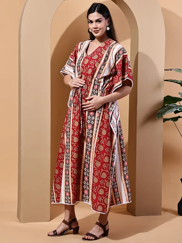 Floral_Print_Cotton_Maternity_Kaftan_Dress_For_Women
