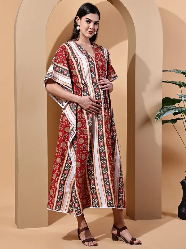 Floral_Print_Cotton_Maternity_Kaftan_Dress_For_Women