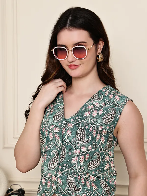 Floral_Print_Rayon_Waistcoat_&_Trouser_For_Women